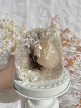 Pale Pink Druzy Amethyst with Rainbow Calcite Chunk