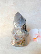 Purple Orbicular Ocean Jasper Flame with Druzy