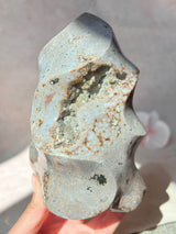 Purple Orbicular Ocean Jasper Flame with Druzy