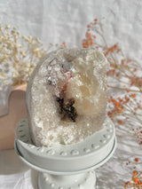 Pale Pink Druzy Amethyst with Rainbow Calcite Chunk