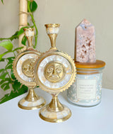 Mother of Pearl Brass Sun Candle/Crystal Stand