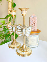Mother of Pearl Brass Butterfly Candle/Crystal Stand